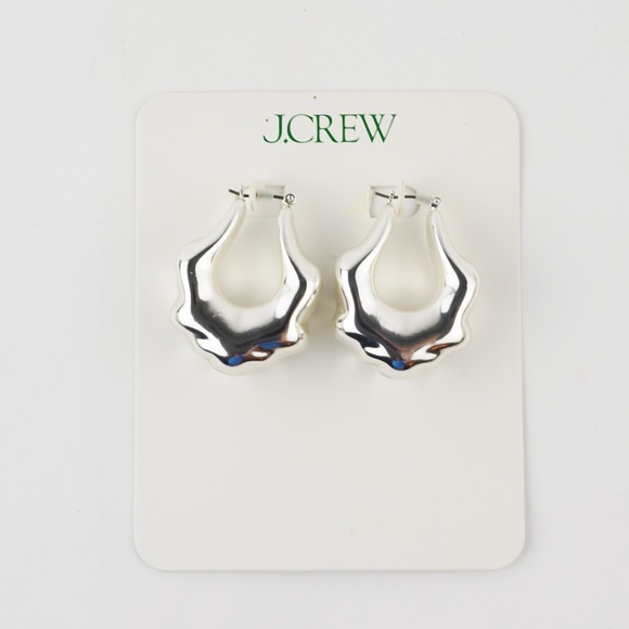 New JCREW Lightweight Sculpted Hoop Earrings in Silver Mirror - $50 - Picture 3 of 3